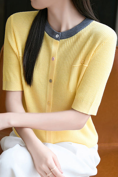 Simple Paneled Short-Sleeve Knit Top