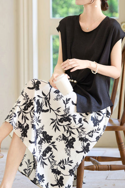 Stylish Short-Sleeve Printed Skirt Two-Piece Set