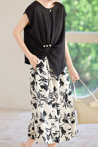 Stylish Short-Sleeve Printed Skirt Two-Piece Set