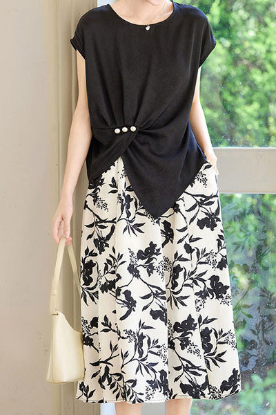 Stylish Short-Sleeve Printed Skirt Two-Piece Set