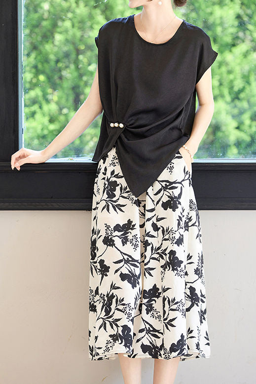 Stylish Short-Sleeve Printed Skirt Two-Piece Set