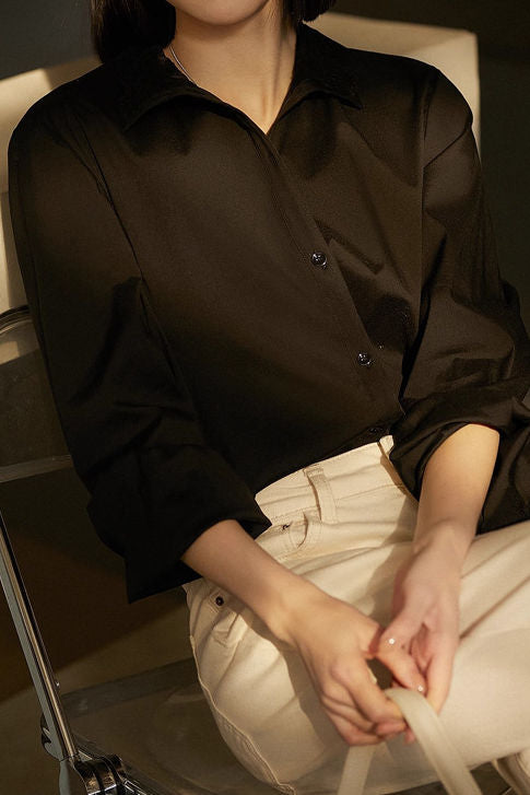 Early Autumn Elegant Lace-Paneled Long-Sleeve Shirt