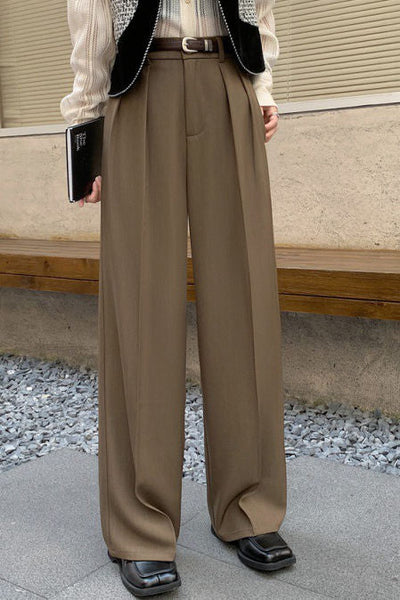 Casual High-Waist Pleated Trousers