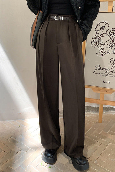 Casual High-Waist Pleated Trousers