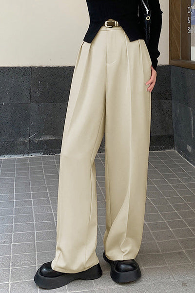 Casual High-Waist Pleated Trousers