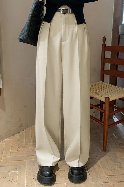 Casual High-Waist Pleated Trousers