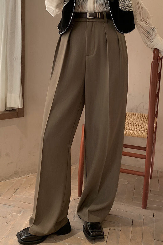 Casual High-Waist Pleated Trousers