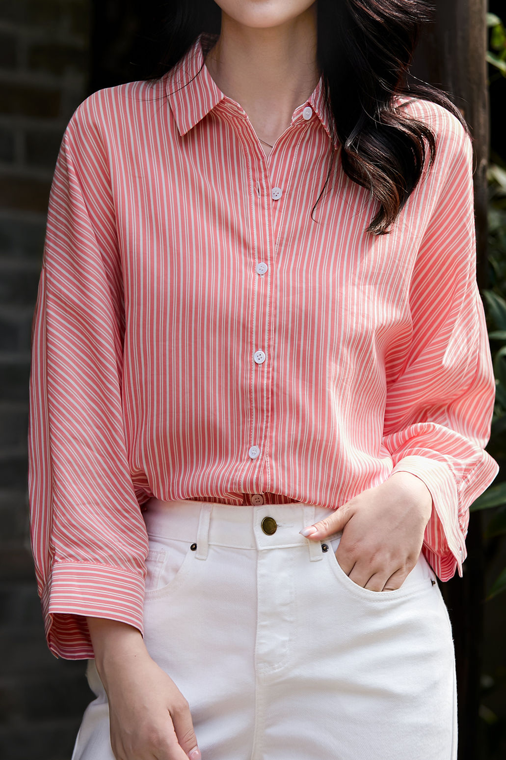 French-Style Red and White Striped Shirt