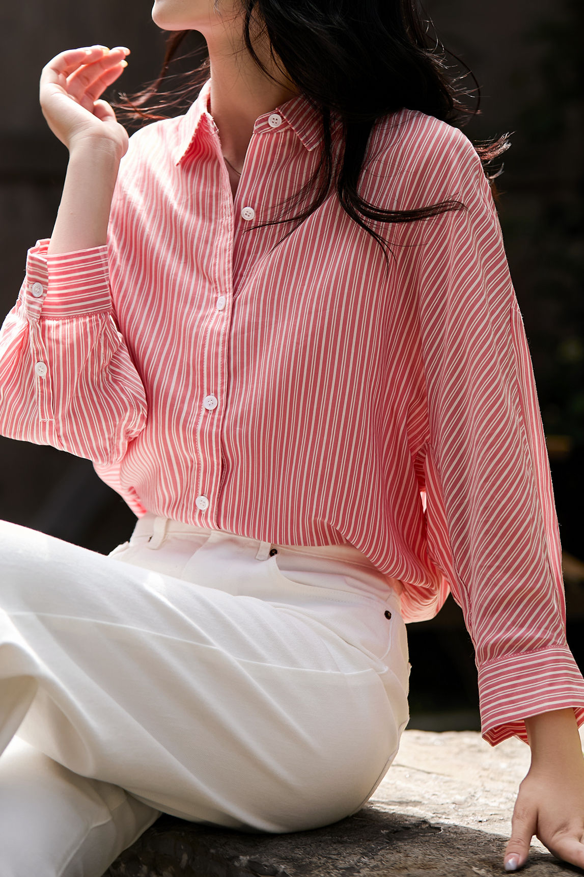 French-Style Red and White Striped Shirt