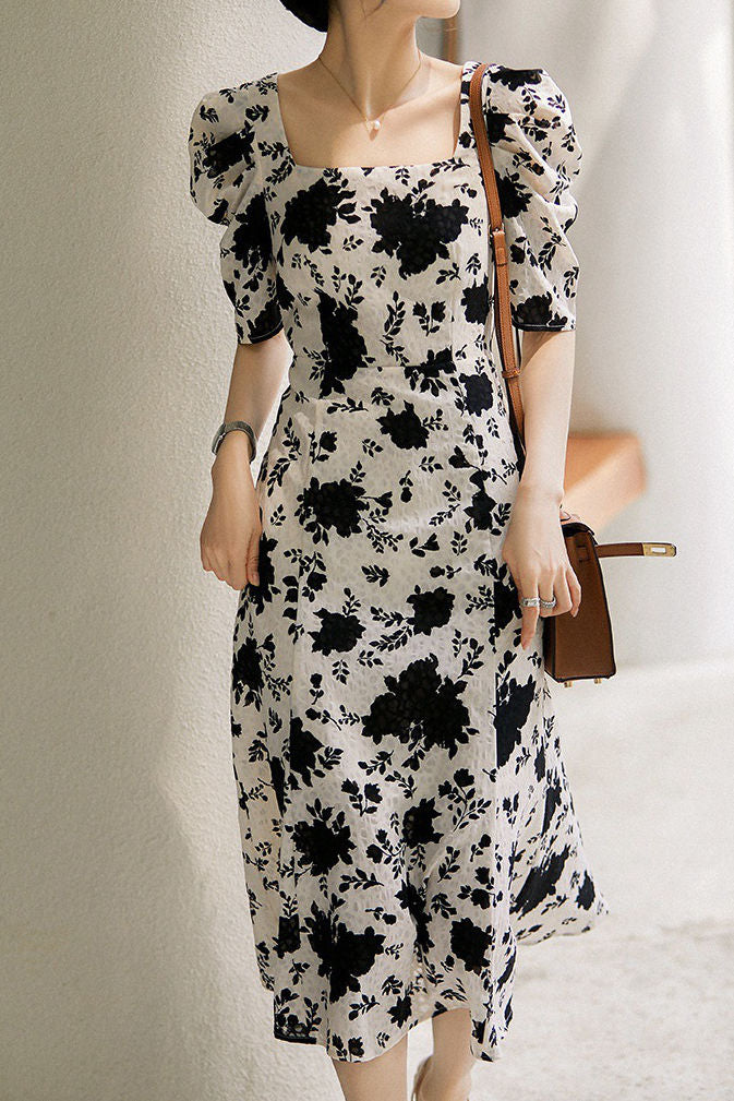 Elegant Square-Neck Printed Mermaid Dress