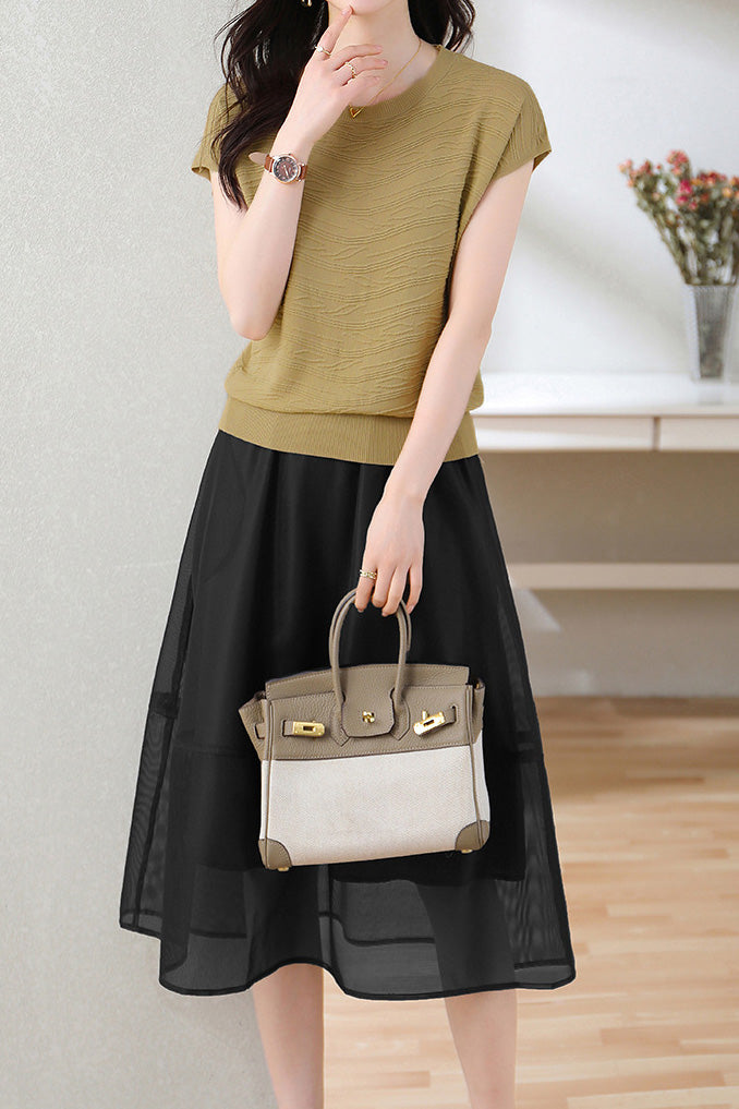 Stylish Mesh-Textured Knit Two-Piece Set