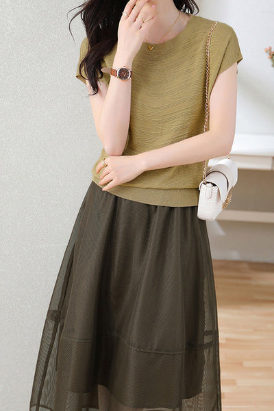Stylish Mesh-Textured Knit Two-Piece Set