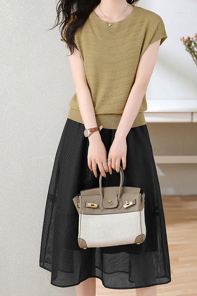 Stylish Mesh-Textured Knit Two-Piece Set