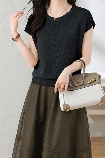 Stylish Mesh-Textured Knit Two-Piece Set