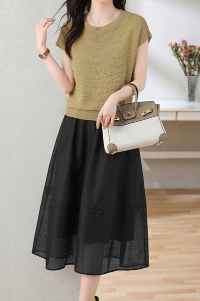 Stylish Mesh-Textured Knit Two-Piece Set