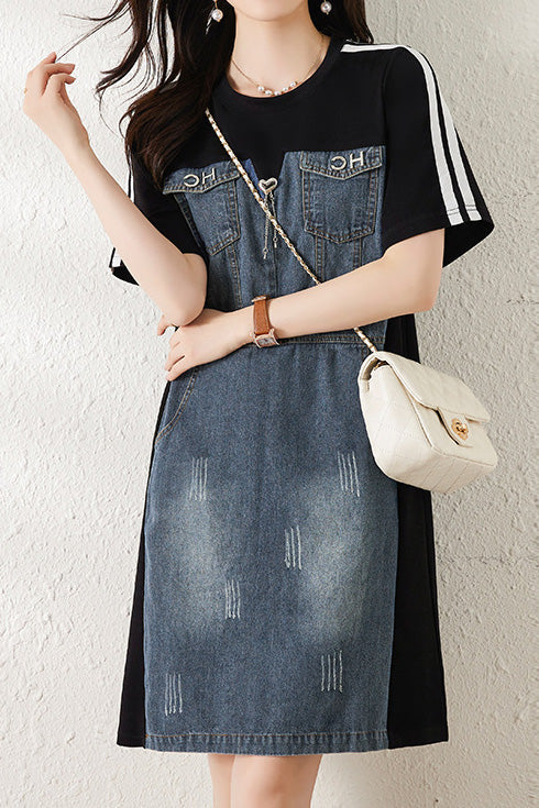 Casual Paneled Denim Dress