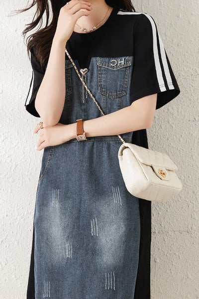 Casual Paneled Denim Dress