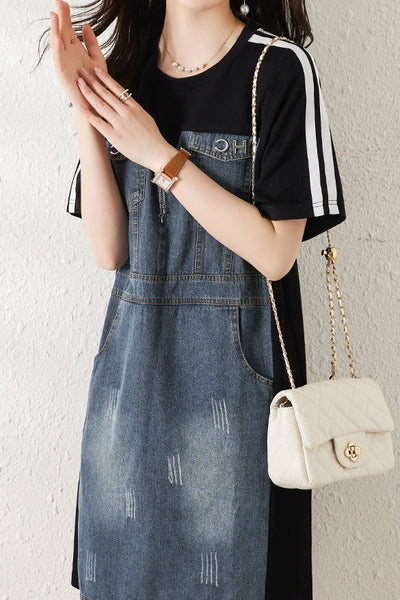 Casual Paneled Denim Dress