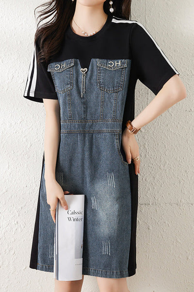 Casual Paneled Denim Dress