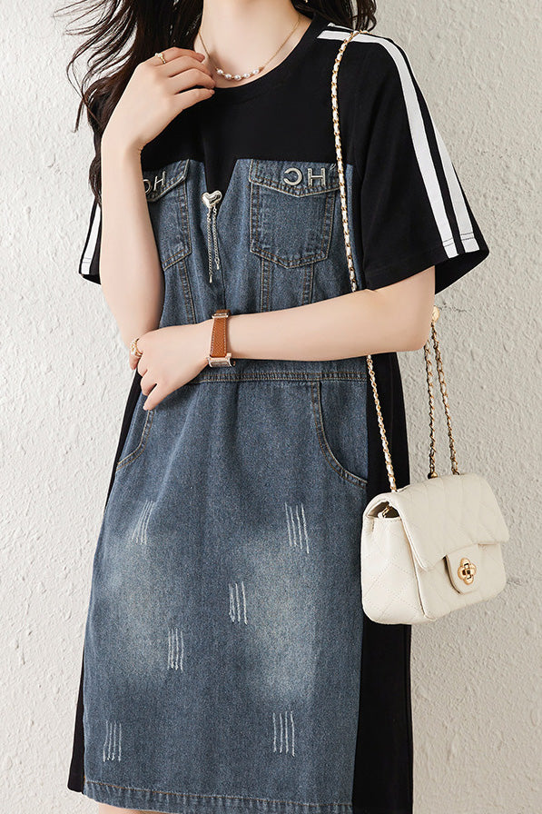 Casual Paneled Denim Dress