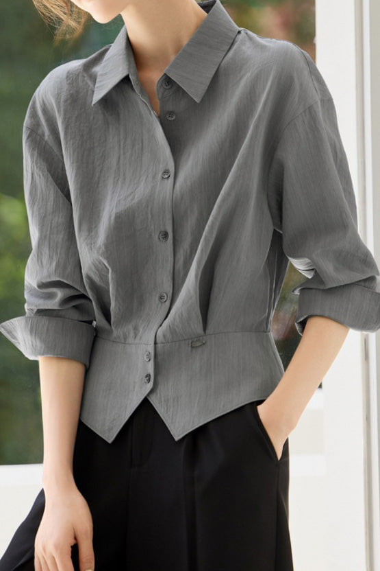 Early Autumn French-Temperament Fitted-Waist Long-Sleeve Shirt