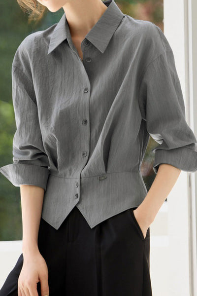 Early Autumn French-Temperament Fitted-Waist Long-Sleeve Shirt