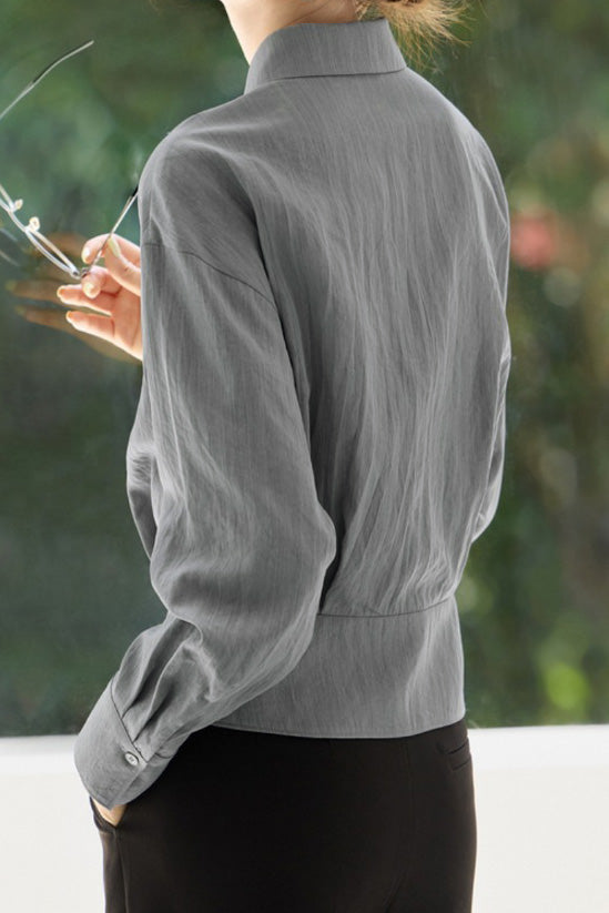 Early Autumn French-Temperament Fitted-Waist Long-Sleeve Shirt