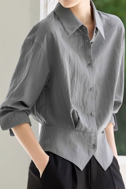 Early Autumn French-Temperament Fitted-Waist Long-Sleeve Shirt