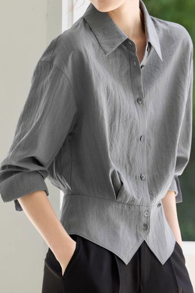 Early Autumn French-Temperament Fitted-Waist Long-Sleeve Shirt