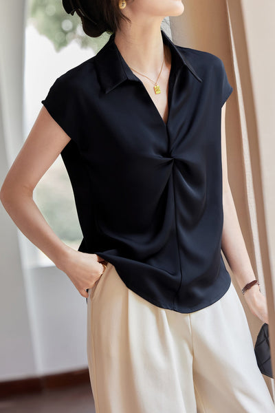 Elegant Polo-Collar Sleeveless Unique Shirt