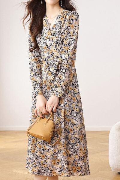 Early Autumn French Floral Maxi Dress
