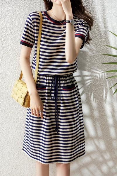 Casual Striped Fitted Waist Dress