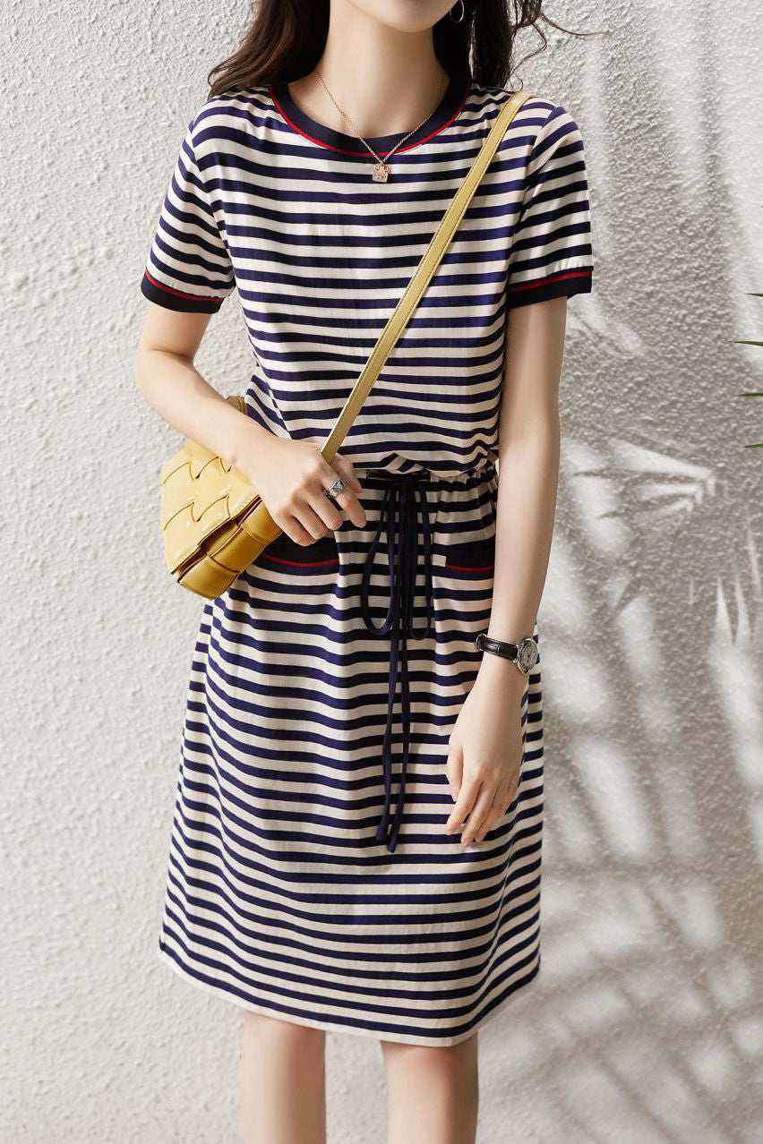 Casual Striped Fitted Waist Dress
