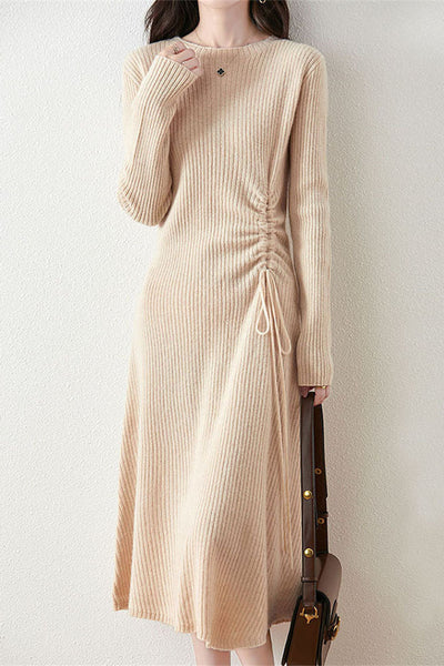 Early Autumn Elegant Drawstring Slim Knit Dress
