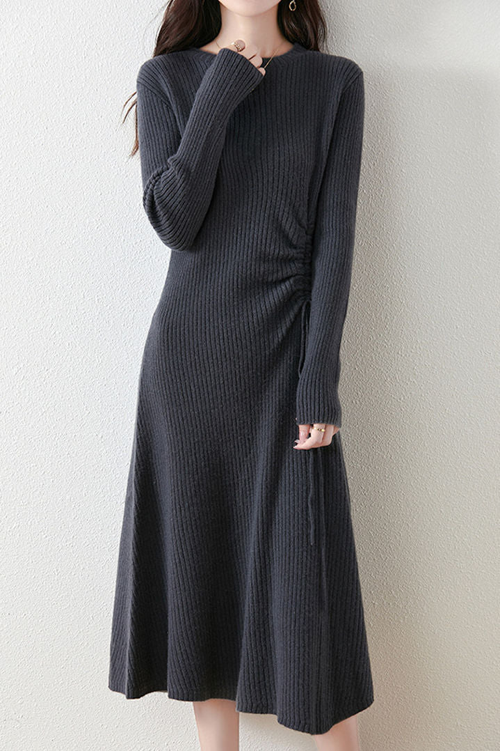 Early Autumn Elegant Drawstring Slim Knit Dress