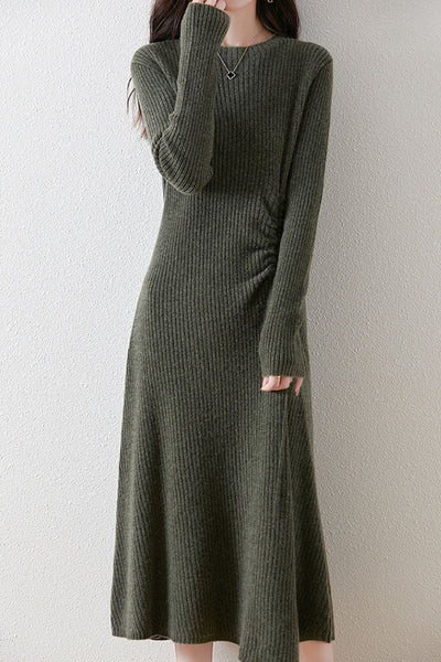 Early Autumn Elegant Drawstring Slim Knit Dress