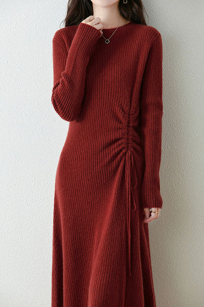 Early Autumn Elegant Drawstring Slim Knit Dress