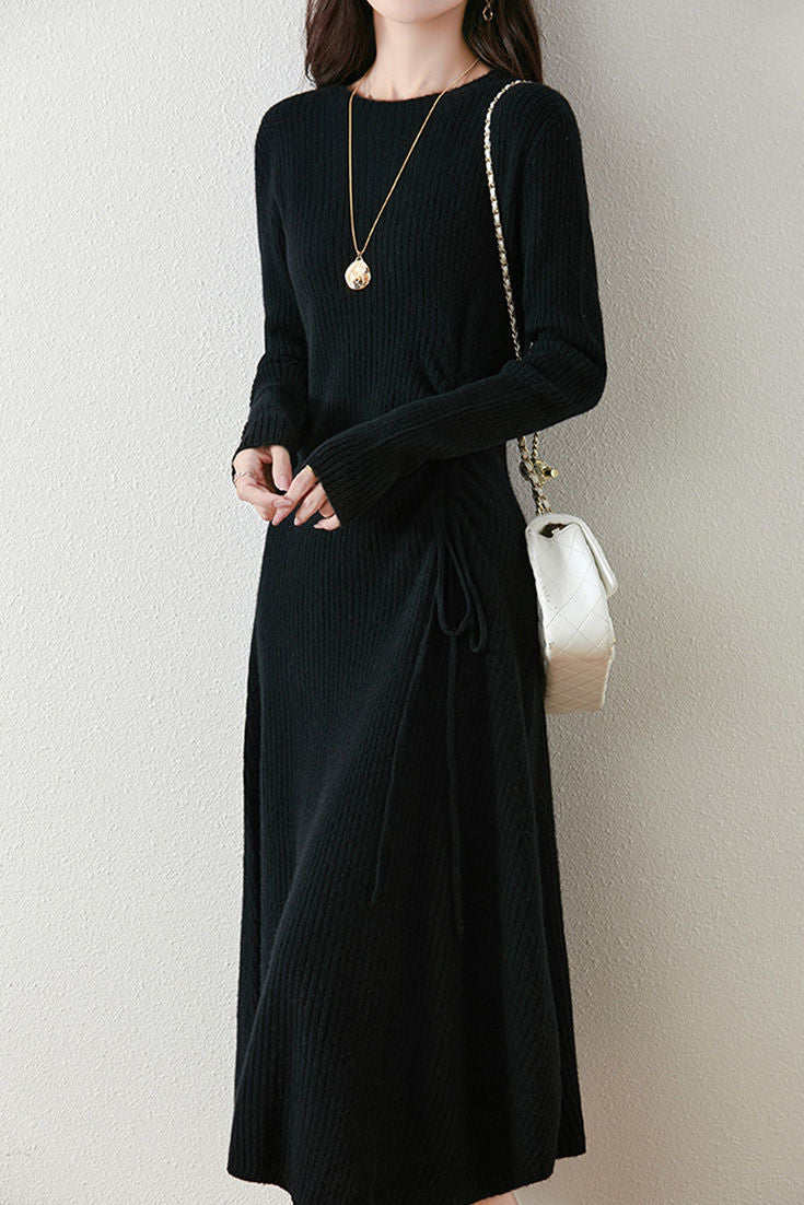 Early Autumn Elegant Drawstring Slim Knit Dress