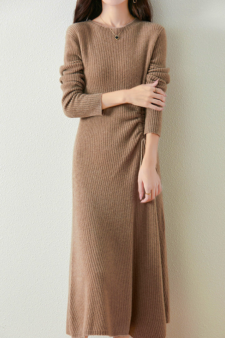 Early Autumn Elegant Drawstring Slim Knit Dress