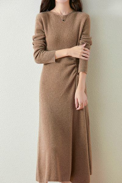 Early Autumn Elegant Drawstring Slim Knit Dress