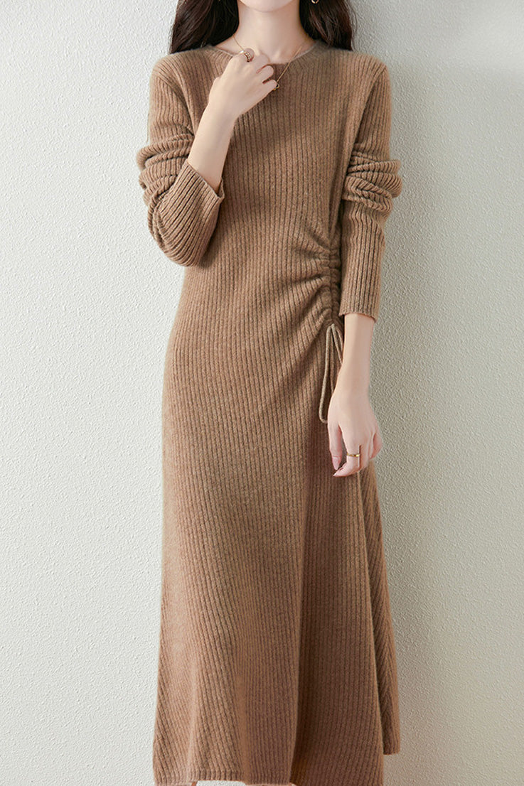 Early Autumn Elegant Drawstring Slim Knit Dress