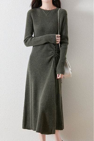 Early Autumn Elegant Drawstring Slim Knit Dress