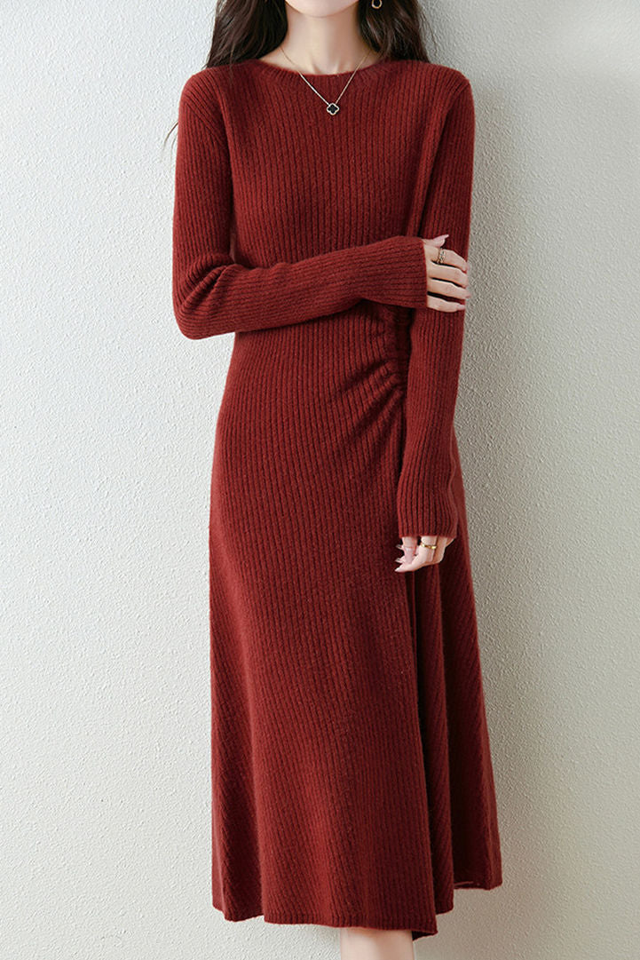 Early Autumn Elegant Drawstring Slim Knit Dress