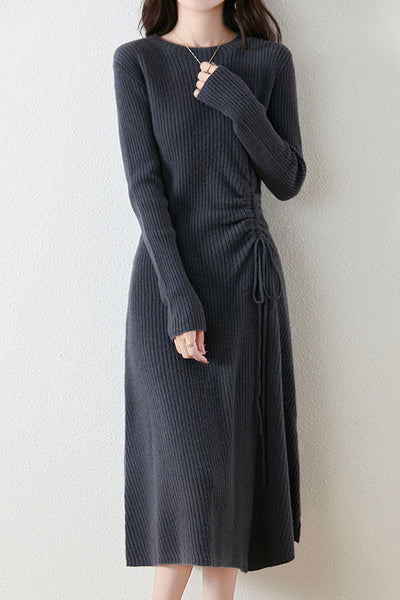 Early Autumn Elegant Drawstring Slim Knit Dress