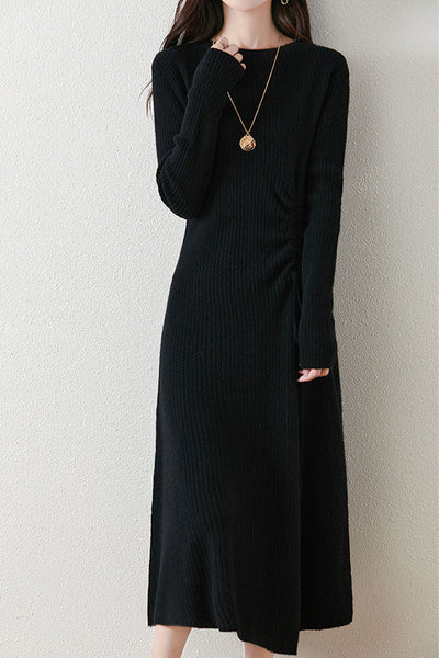 Early Autumn Elegant Drawstring Slim Knit Dress