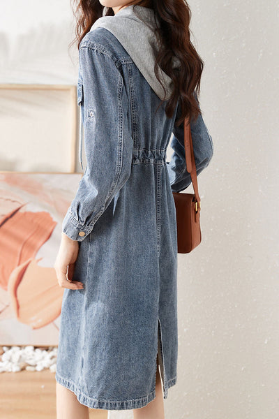 Stylish Hooded Spliced Denim Dress