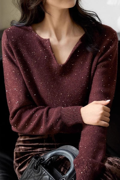 Fashionable and elegant beaded knit top