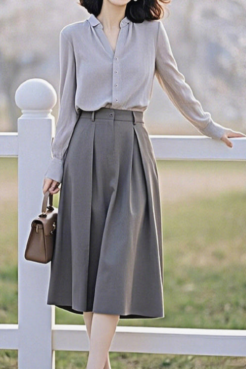 Minimalist Shirt and Skirt Two-Piece Set