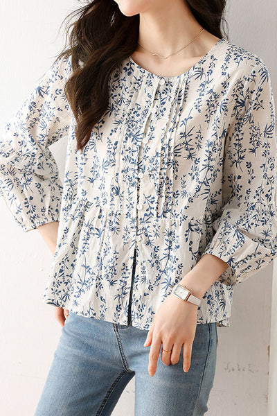 Fashionable Casual Floral Print Three-Quarter Sleeve Shirt