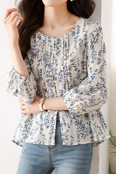 Fashionable Casual Floral Print Three-Quarter Sleeve Shirt